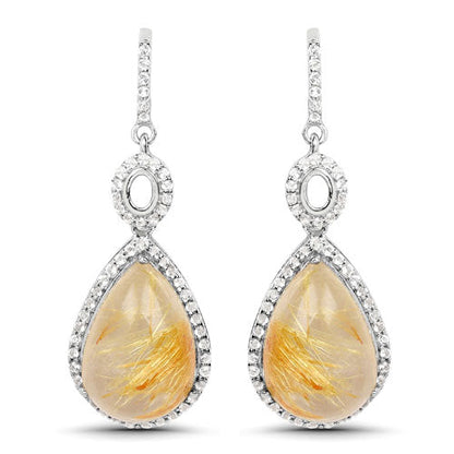 10.04 Carat Genuine Golden Rutile And White Topaz .925 Sterling Silver Earrings by Bids.com