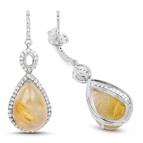 10.04 Carat Genuine Golden Rutile And White Topaz .925 Sterling Silver Earrings by Bids.com