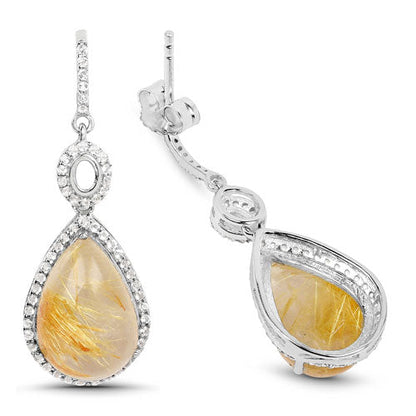 10.04 Carat Genuine Golden Rutile And White Topaz .925 Sterling Silver Earrings by Bids.com