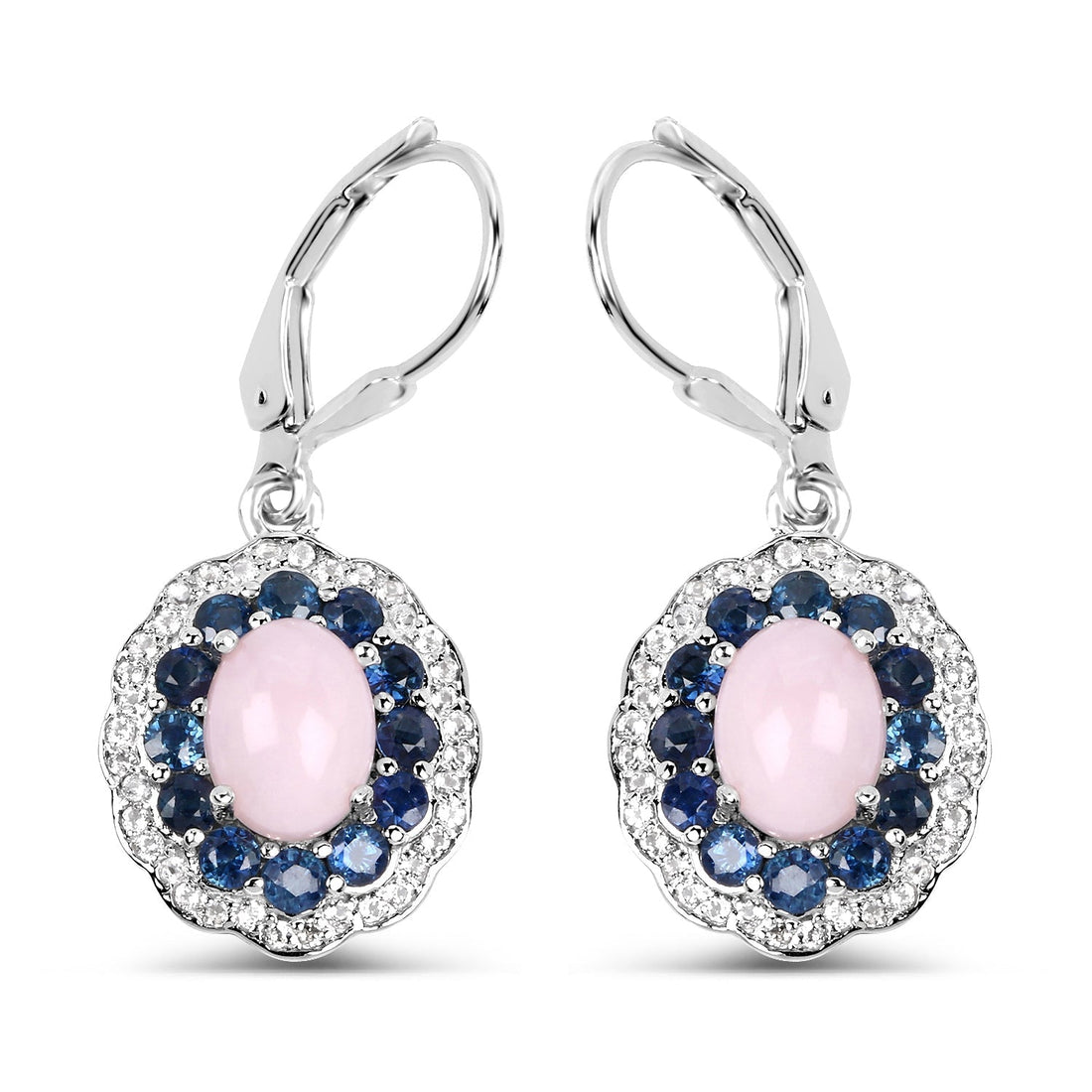 4.00 Carat Genuine Opal Pink, Blue Sapphire and White Topaz .925 Sterling Silver Earrings 