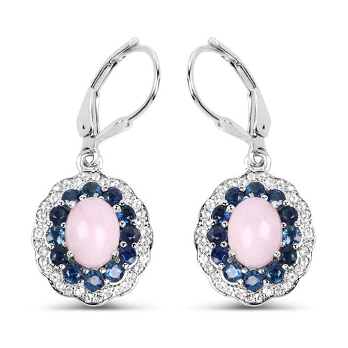4.00 Carat Genuine Opal Pink, Blue Sapphire and White Topaz .925 Sterling Silver Earrings by Bids.com