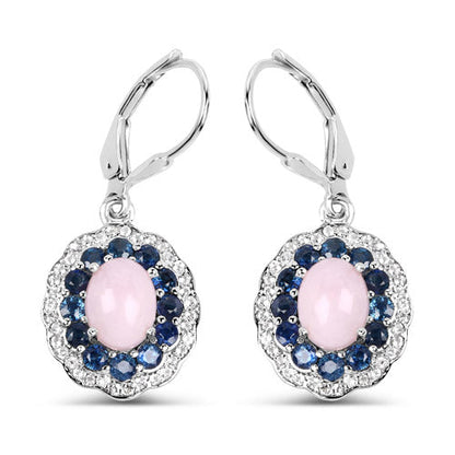 4.00 Carat Genuine Opal Pink, Blue Sapphire and White Topaz .925 Sterling Silver Earrings by Bids.com