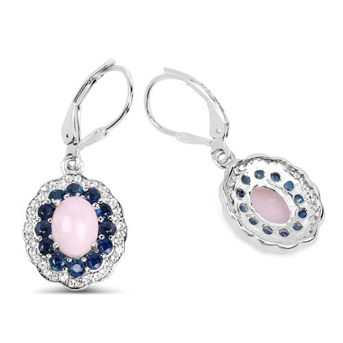 4.00 Carat Genuine Opal Pink, Blue Sapphire and White Topaz .925 Sterling Silver Earrings by Bids.com