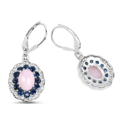 4.00 Carat Genuine Opal Pink, Blue Sapphire and White Topaz .925 Sterling Silver Earrings by Bids.com