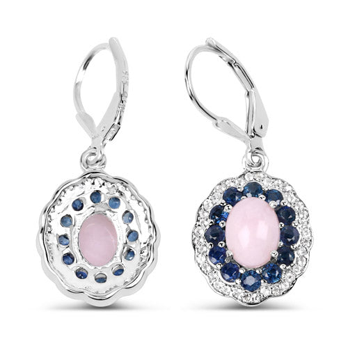 4.00 Carat Genuine Opal Pink, Blue Sapphire and White Topaz .925 Sterling Silver Earrings by Bids.com