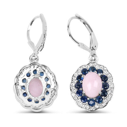 4.00 Carat Genuine Opal Pink, Blue Sapphire and White Topaz .925 Sterling Silver Earrings by Bids.com
