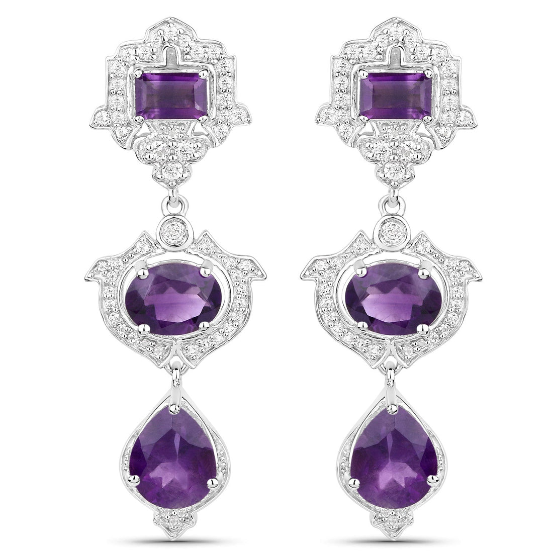6.97 Carat Genuine Amethyst and White Topaz .925 Sterling Silver Earrings 