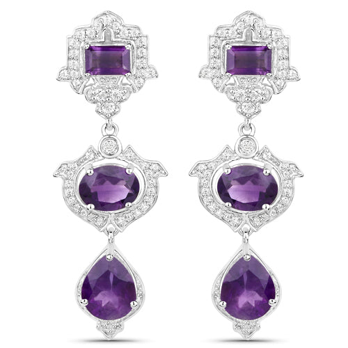 6.97 Carat Genuine Amethyst and White Topaz .925 Sterling Silver Earrings by Bids.com