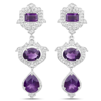 6.97 Carat Genuine Amethyst and White Topaz .925 Sterling Silver Earrings by Bids.com