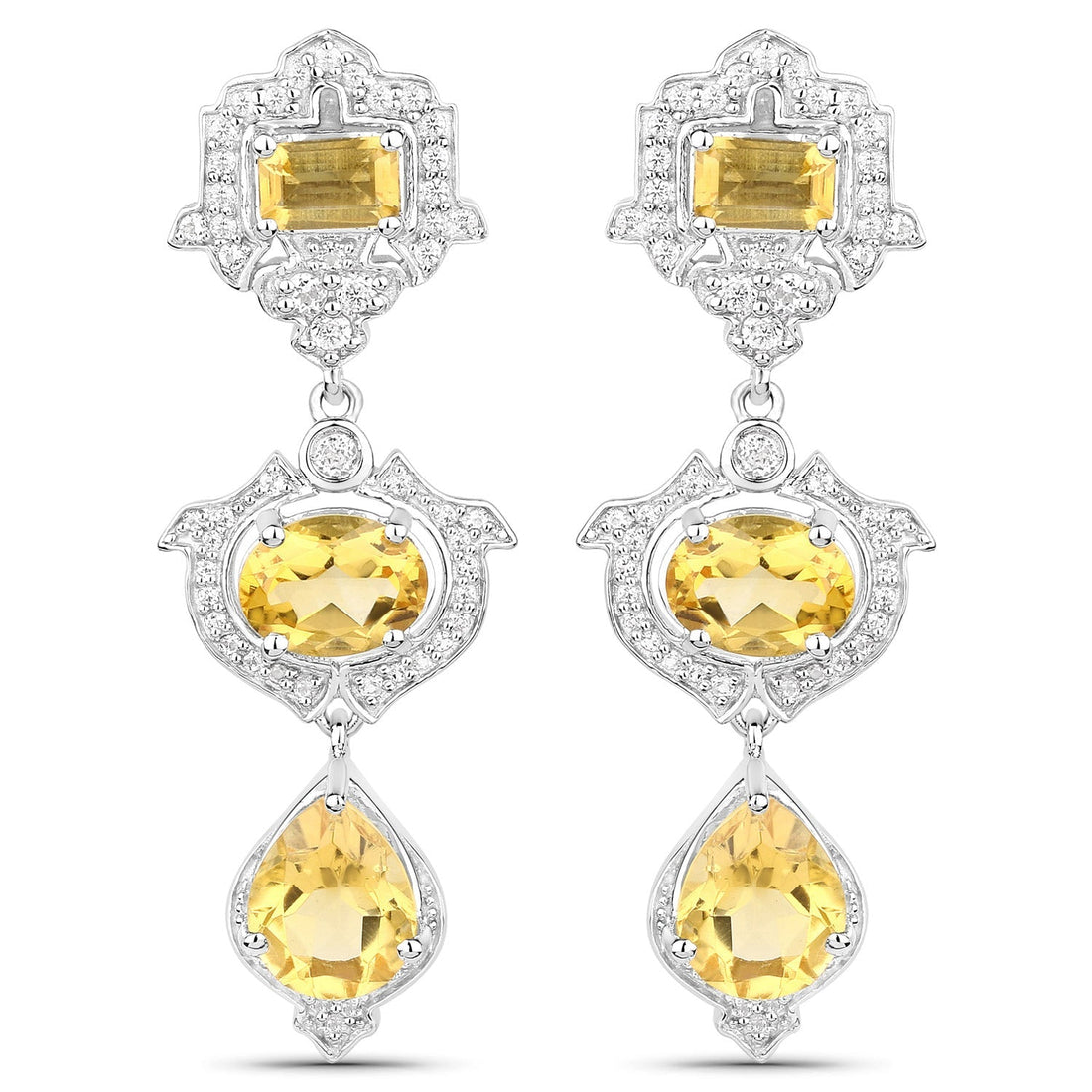 6.63 Carat Genuine Citrine and White Topaz .925 Sterling Silver Earrings 