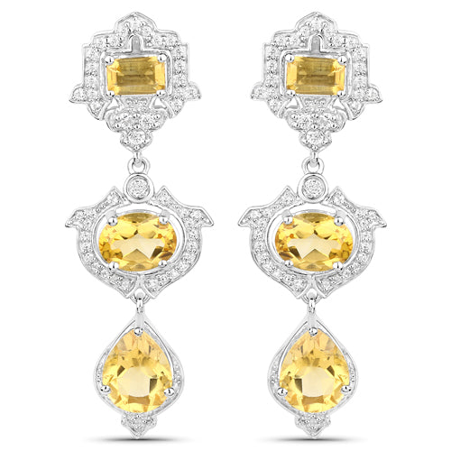 6.63 Carat Genuine Citrine and White Topaz .925 Sterling Silver Earrings by Bids.com