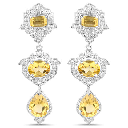 6.63 Carat Genuine Citrine and White Topaz .925 Sterling Silver Earrings by Bids.com