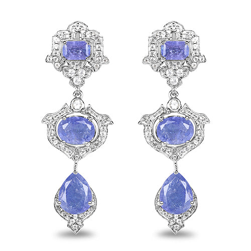 7.73 Carat Genuine Tanzanite and White Topaz .925 Sterling Silver Earrings by Bids.com