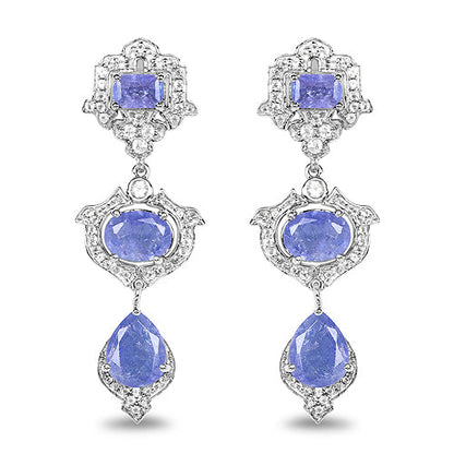 7.73 Carat Genuine Tanzanite and White Topaz .925 Sterling Silver Earrings by Bids.com