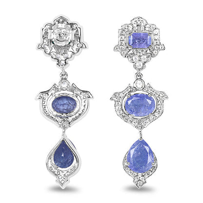 7.73 Carat Genuine Tanzanite and White Topaz .925 Sterling Silver Earrings by Bids.com