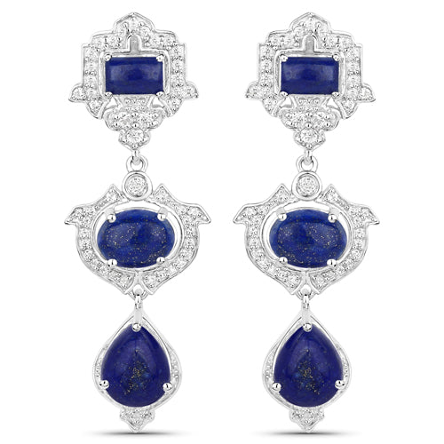 9.37 Carat Genuine Lapis and White Topaz .925 Sterling Silver Earrings by Bids.com