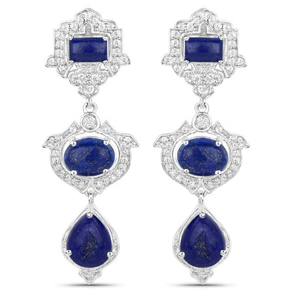 9.37 Carat Genuine Lapis and White Topaz .925 Sterling Silver Earrings by Bids.com