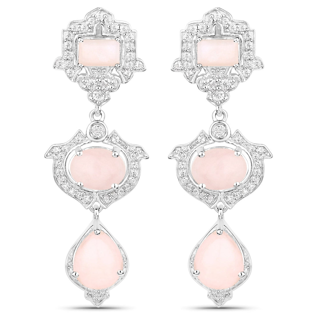 6.97 Carat Genuine Pink Opal and White Topaz .925 Sterling Silver Earrings 