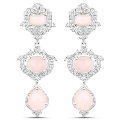 6.97 Carat Genuine Pink Opal and White Topaz .925 Sterling Silver Earrings  DestGlow