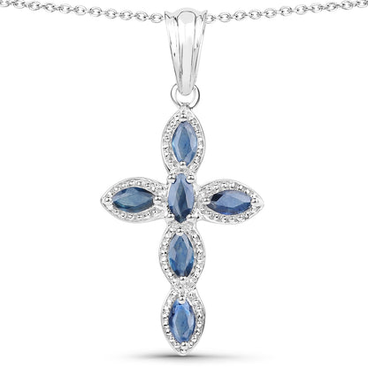 0.90 Carat Genuine Blue Sapphire .925 Sterling Silver Pendant  DestGlow