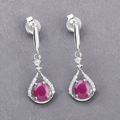 0.70 Carat Genuine Ruby and White Diamond 14K White Gold Earrings  DestGlow