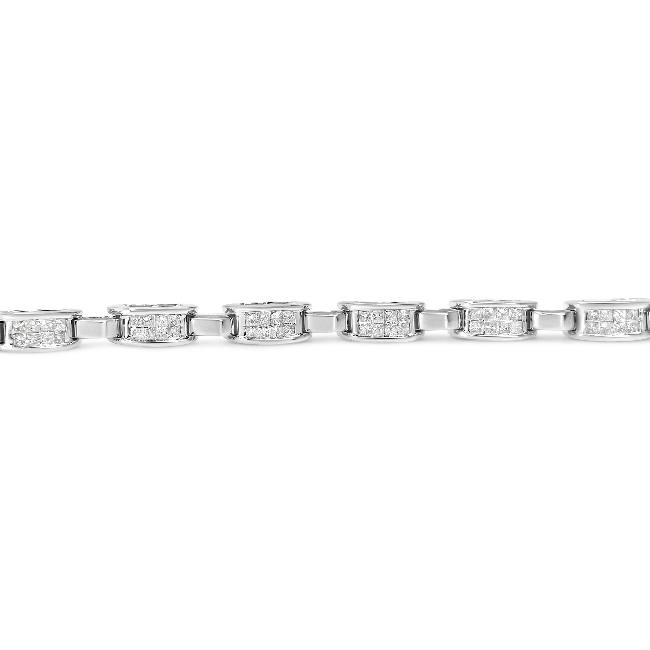 14K White Gold 2.0 Cttw Princess Cut Invisible Set Diamond Rectangular Link Bracelet (I-J Color, I1-I2 Clarity) - 7.25" by Bids.com