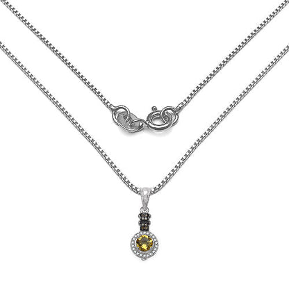 1.00 Carat Genuine Citrine, Champagne Diamond &amp; White Diamond .925 Sterling Silver Pendant by Bids.com