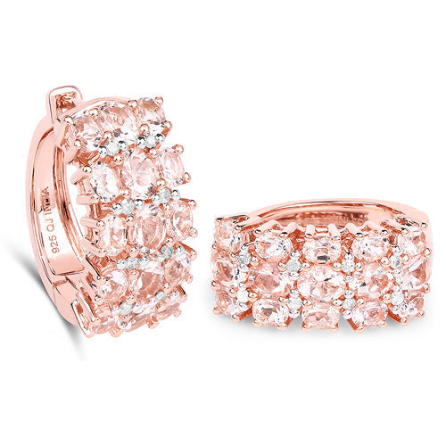 14K Rose Gold Plated 5.94 Carat Genuine Morganite and White Diamond .925 Sterling Silver Earrings  DestGlow