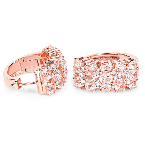 14K Rose Gold Plated 5.94 Carat Genuine Morganite and White Diamond .925 Sterling Silver Earrings  DestGlow