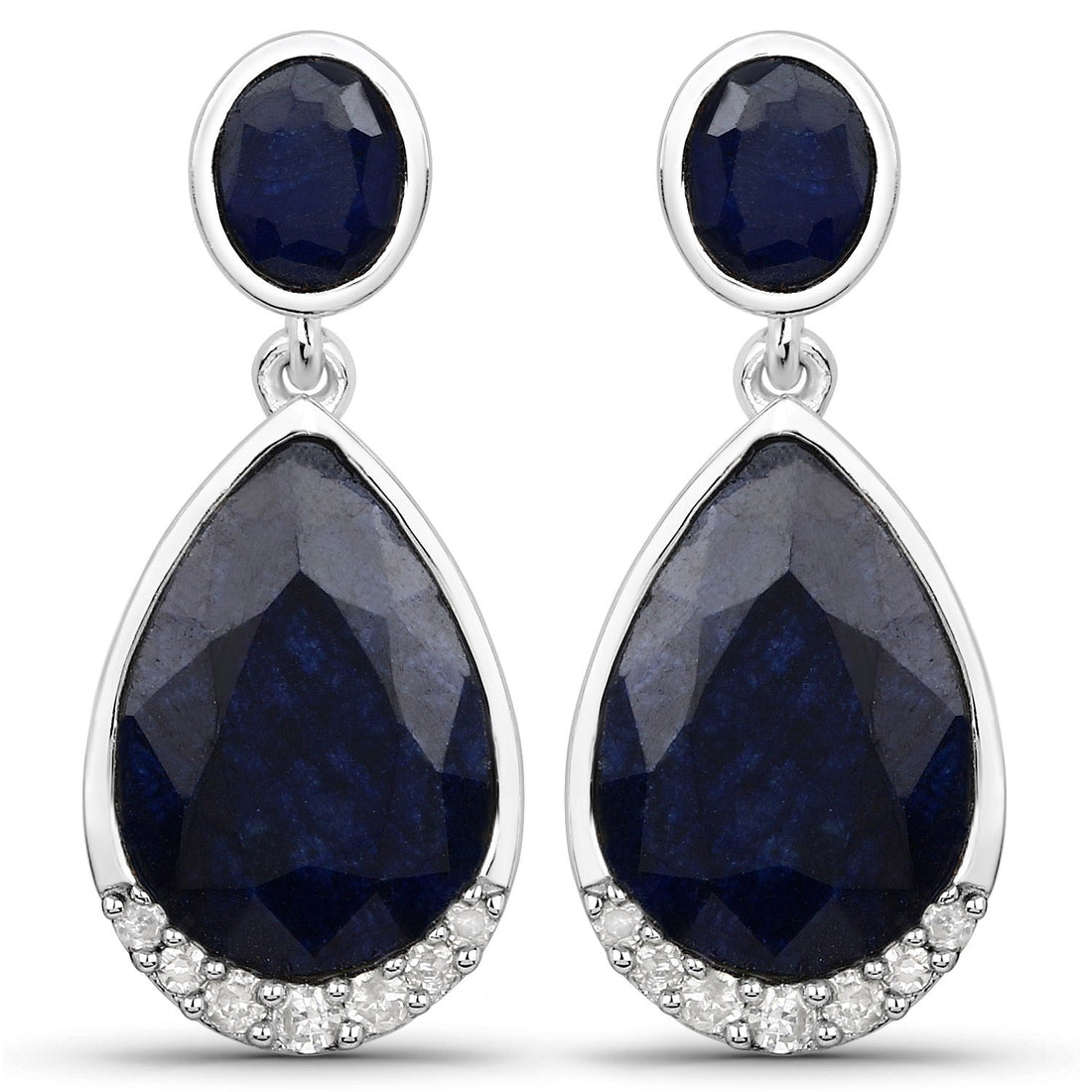 7.90 Carat Dyed Sapphire and White Diamond .925 Sterling Silver Earrings by Bids.com