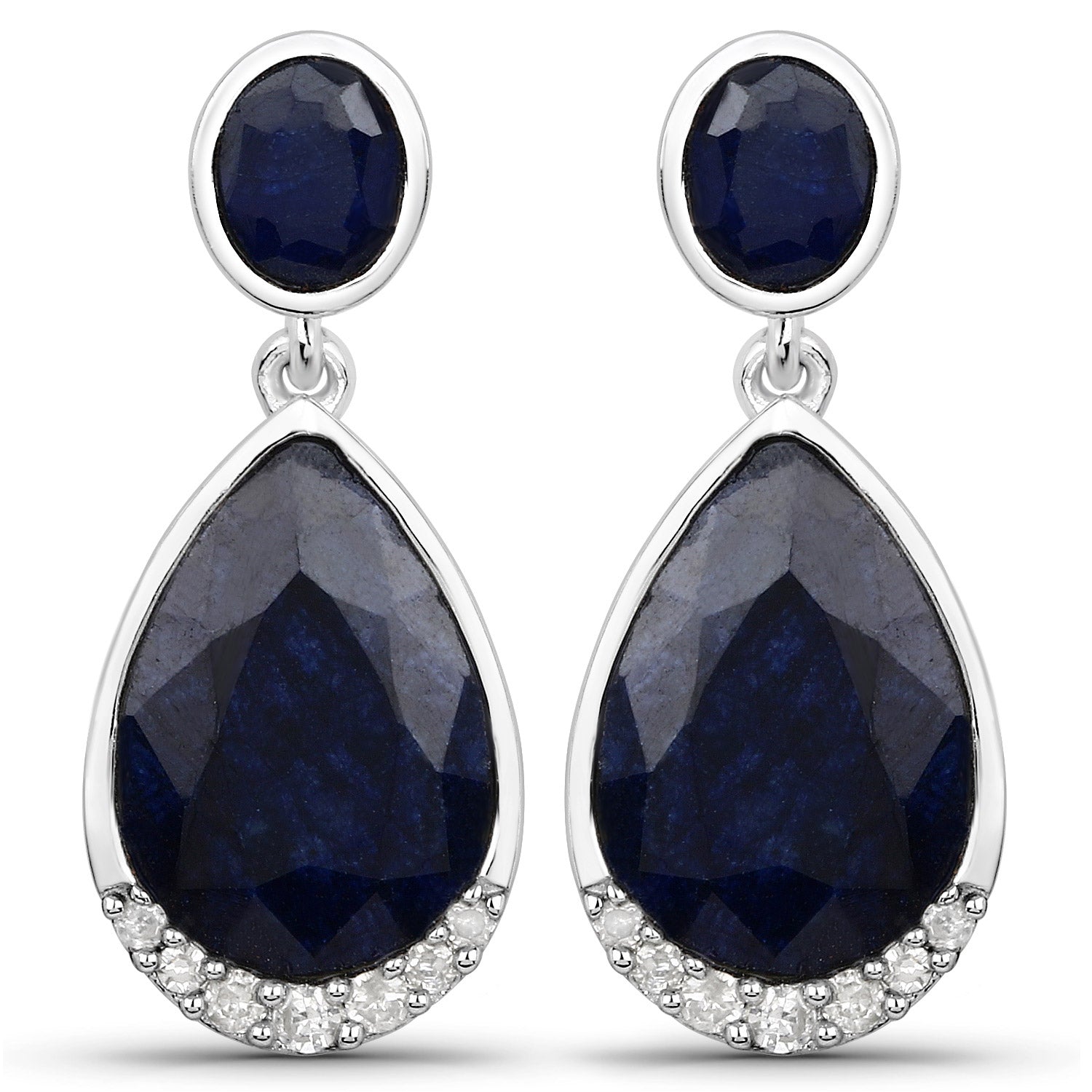 7.90 Carat Dyed Sapphire and White Diamond .925 Sterling Silver Earrings by Bids.com