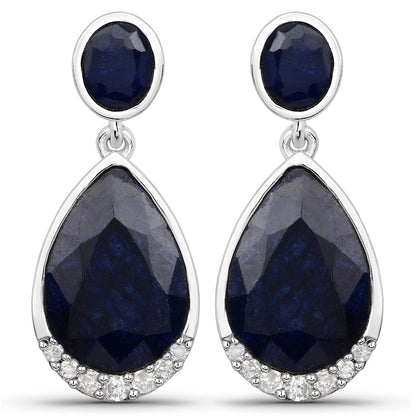 7.90 Carat Dyed Sapphire and White Diamond .925 Sterling Silver Earrings by Bids.com