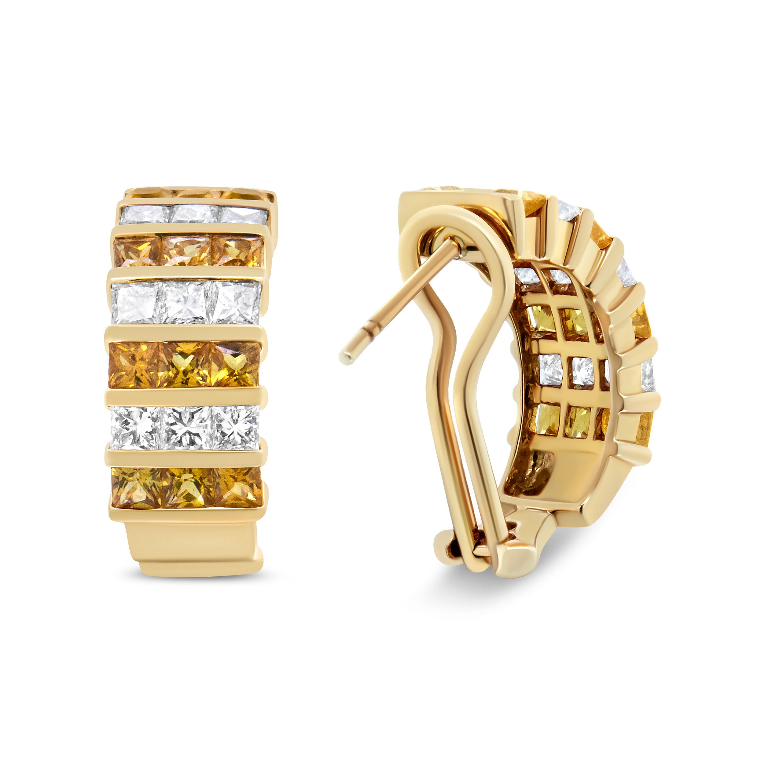 18K Yellow Gold 1 3/4 Cttw Invisible Set Princess Cut Diamond and 2.5mm Yellow Sapphire Huggie Hoop Earrings (F-G Color, VS1-VS2 Clarity) by Bids.com