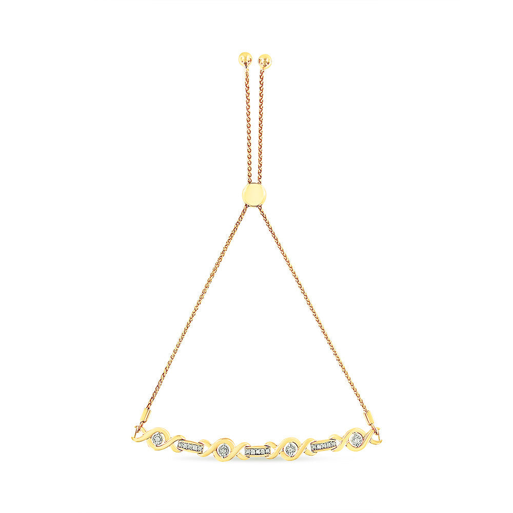 14K Yellow Gold Plated .925 Sterling Silver Channel Set Diamond Accent Twist 4â€-10â€ Adjustable Bolo Bracelet (I-J Color, I3 Clarity) by Bids.com