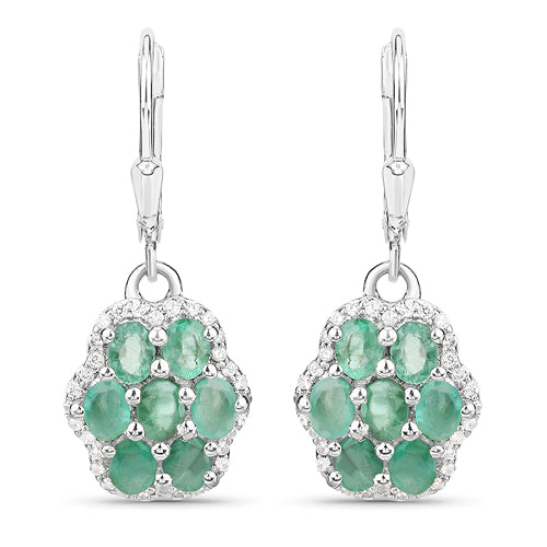 2.48 Carat Genuine Zambian Emerald and White Zircon .925 Sterling Silver Earrings  DestGlow