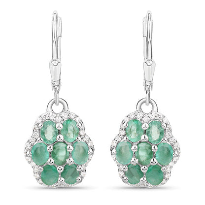 2.48 Carat Genuine Zambian Emerald and White Zircon .925 Sterling Silver Earrings  DestGlow