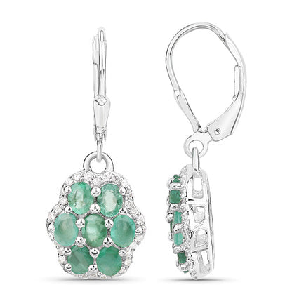 2.48 Carat Genuine Zambian Emerald and White Zircon .925 Sterling Silver Earrings  DestGlow