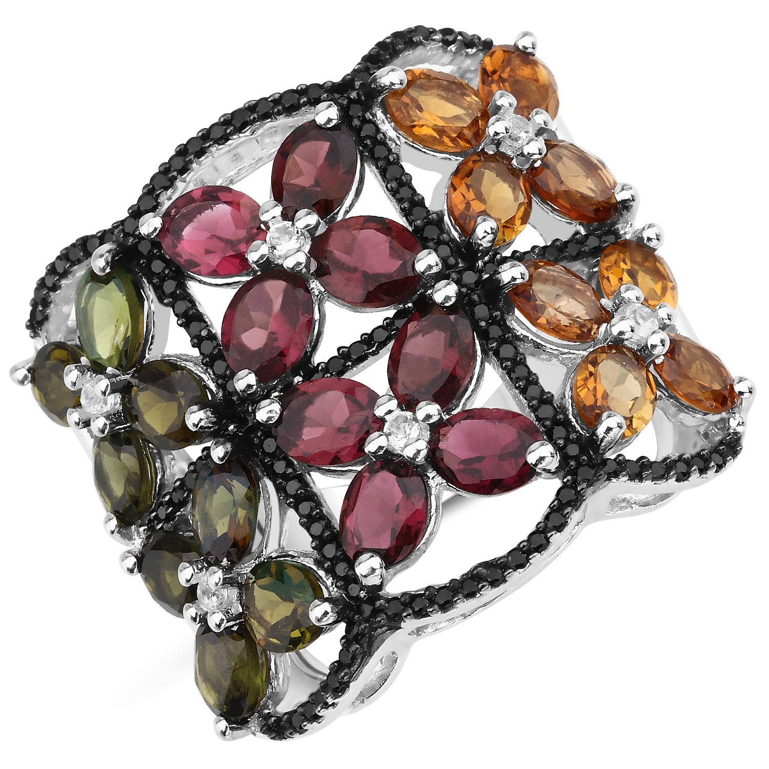 8.38 Carat Genuine Multi Tourmaline .925 Sterling Silver Ring by Bids.com