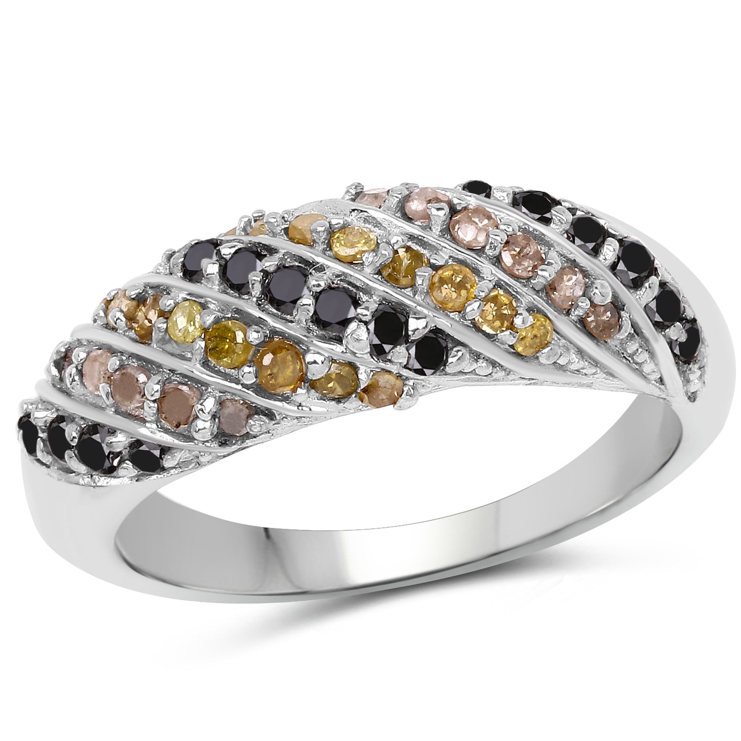 0.63 Carat Genuine Champagne Diamond, Yellow Diamond &amp; Black Diamond .925 Sterling Silver Ring by Bids.com