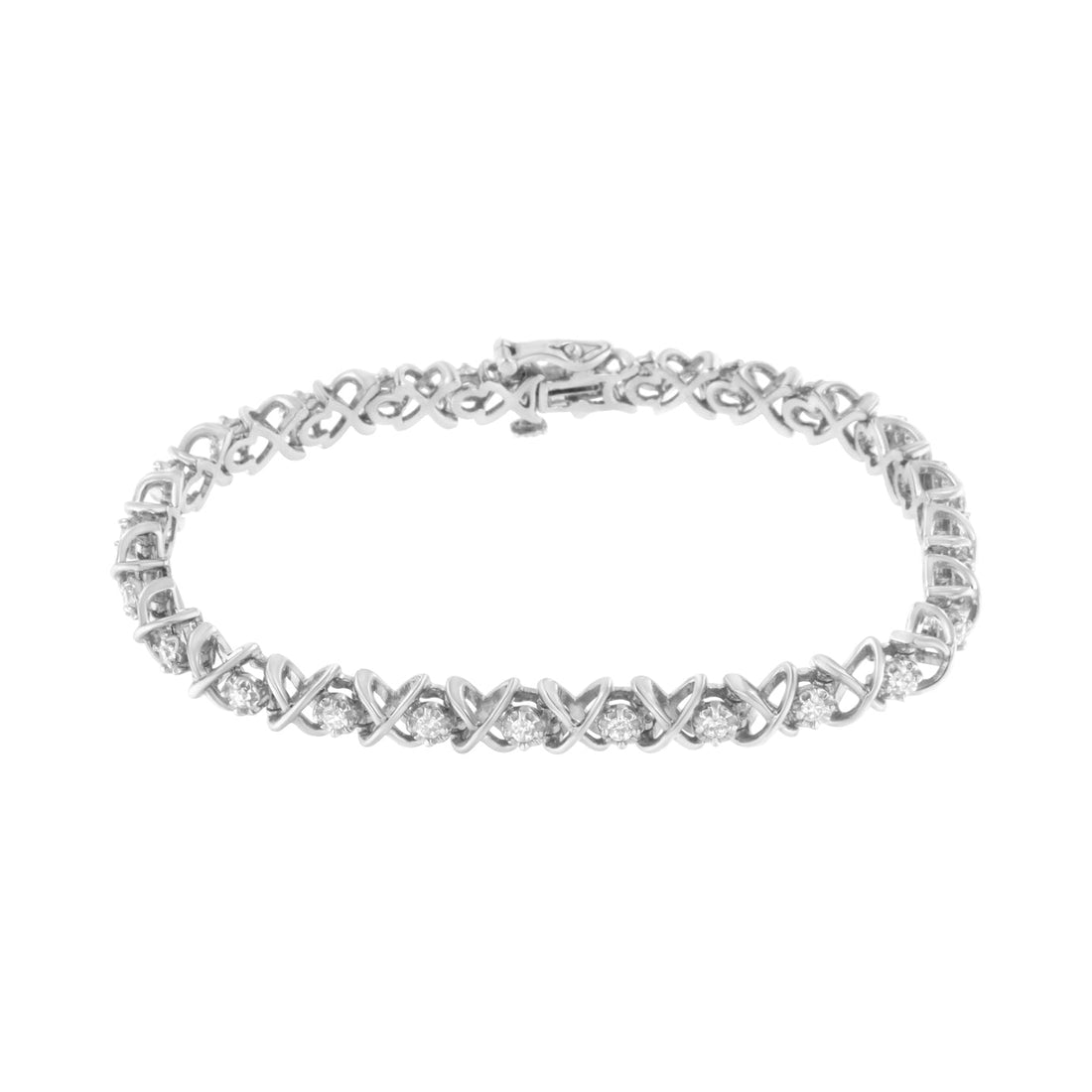 .925 Sterling Silver 1 cttw Brilliant Round-Cut Diamond "X" Link Bracelet (I-J Clarity, I2-I3 Color) - Size 7" by Bids.com