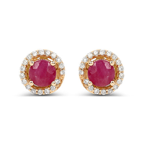 0.71 Carat Genuine Ruby and White Diamond 14K Yellow Gold Earrings  DestGlow