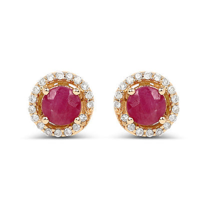 0.71 Carat Genuine Ruby and White Diamond 14K Yellow Gold Earrings  DestGlow