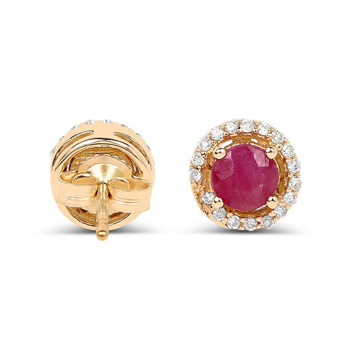 0.71 Carat Genuine Ruby and White Diamond 14K Yellow Gold Earrings  DestGlow