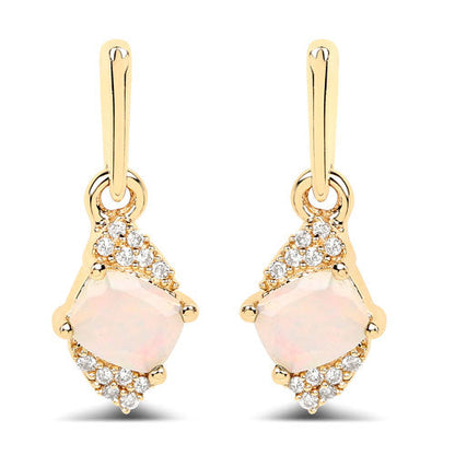 0.57 Carat Genuine Ethiopian Opal and White Diamond 14K Yellow Gold Earrings by Bids.com