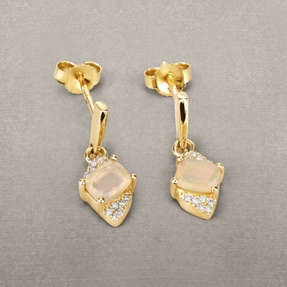0.57 Carat Genuine Ethiopian Opal and White Diamond 14K Yellow Gold Earrings by Bids.com