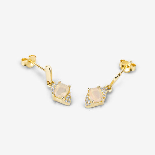 0.57 Carat Genuine Ethiopian Opal and White Diamond 14K Yellow Gold Earrings by Bids.com