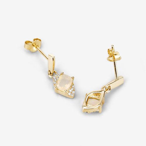 0.57 Carat Genuine Ethiopian Opal and White Diamond 14K Yellow Gold Earrings by Bids.com