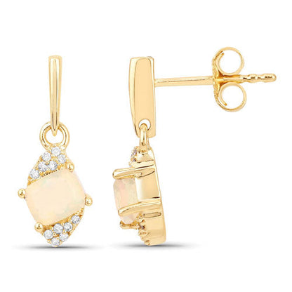 0.57 Carat Genuine Ethiopian Opal and White Diamond 14K Yellow Gold Earrings by Bids.com