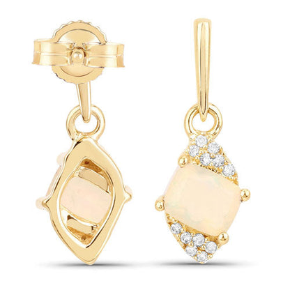 0.57 Carat Genuine Ethiopian Opal and White Diamond 14K Yellow Gold Earrings by Bids.com