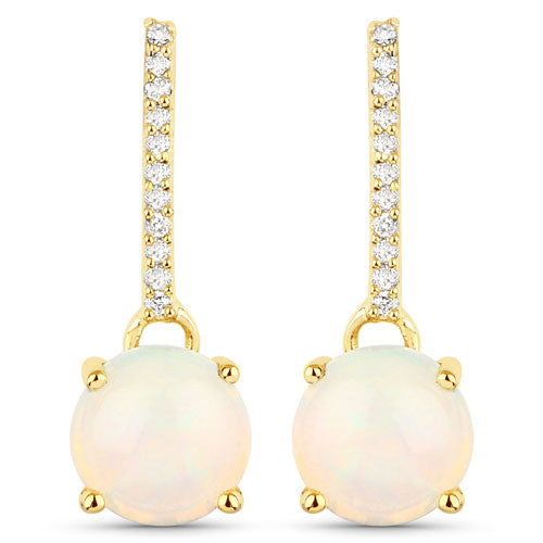 1.06 Carat Genuine Ethiopian Opal and White Diamond 10K Yellow Gold Earrings  DestGlow